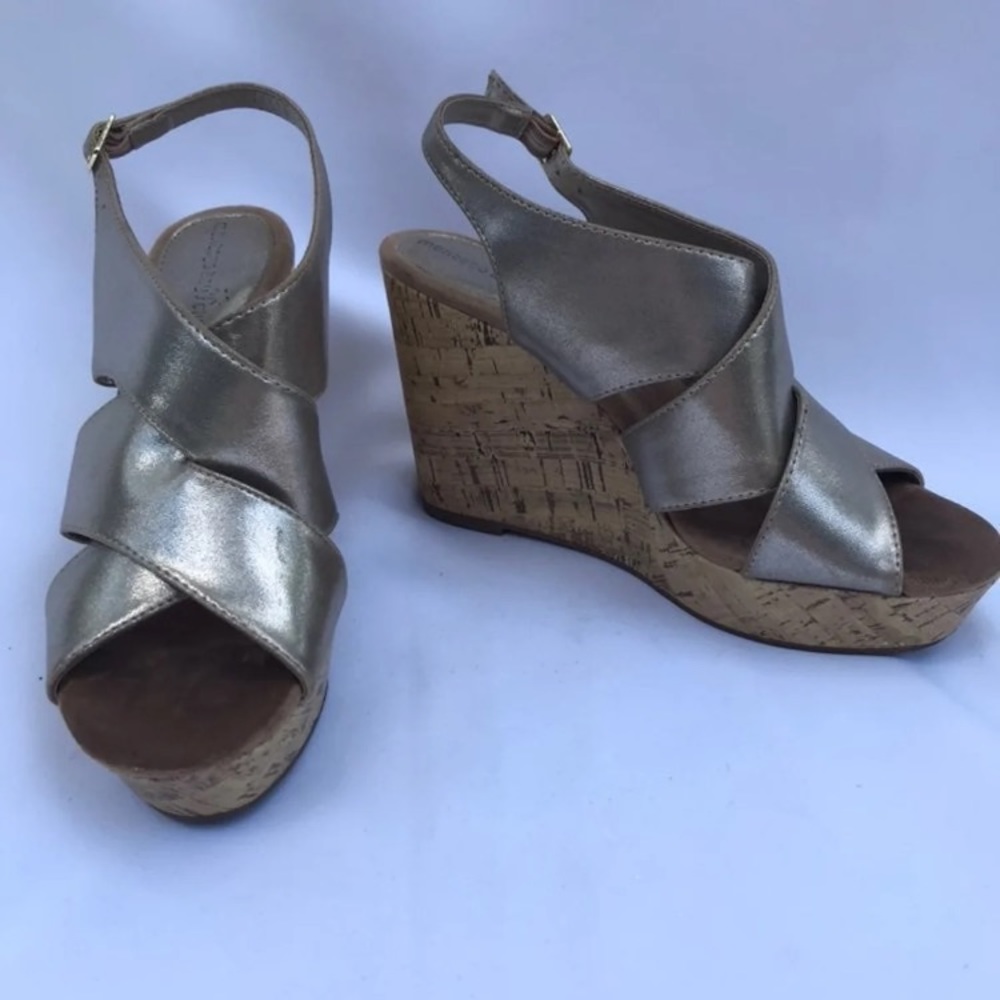 Rose gold leather wedges size 8